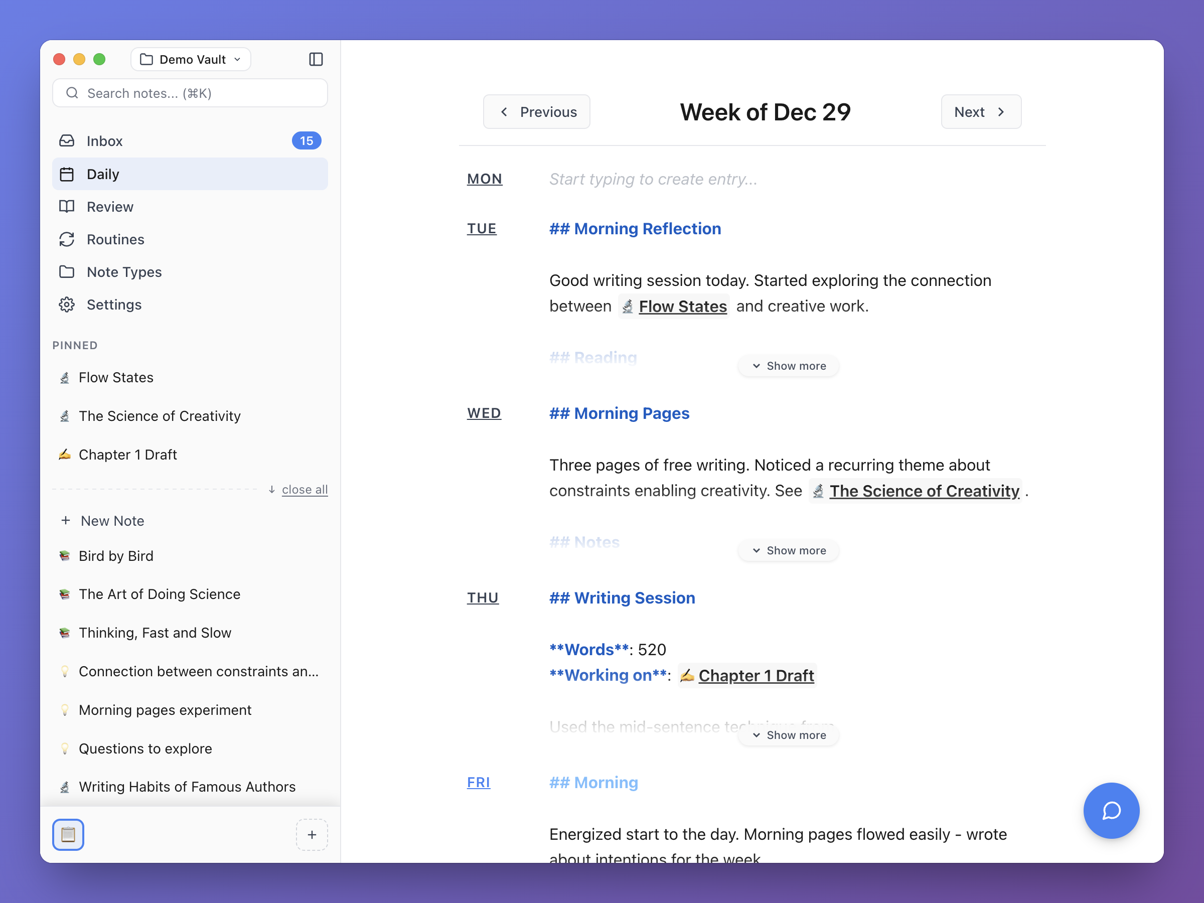 Daily notes entry